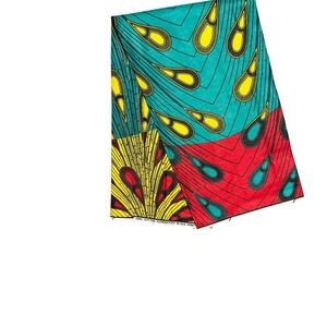 Vibrant Ankara Wax Cotton Fabric - Teal, Red & Yellow Peacock Print